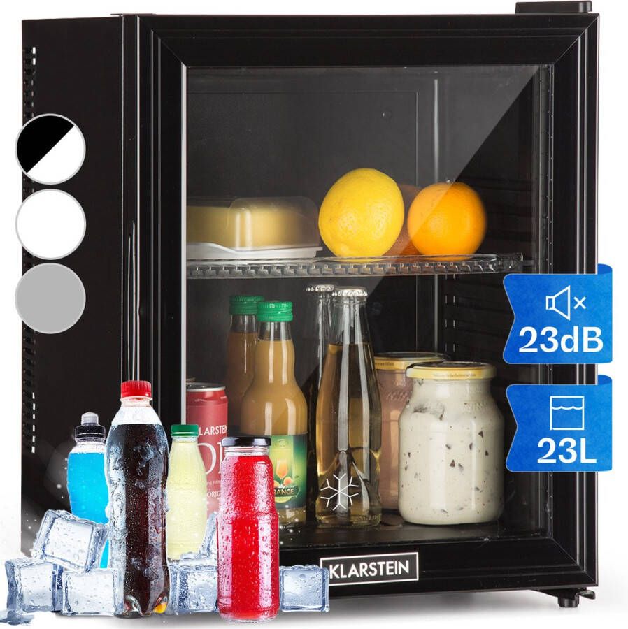 Klarstein Brooklyn 24 Minibar Mini-Koelkast Thermo-elektrisch Koelsysteem 24 Liter inhoud 3 Standen koeling: Tot 12 °C 23 Db Flexibel Kunststof Plateau LED Licht Panoramadeur Van Glas Zwart - Foto 2