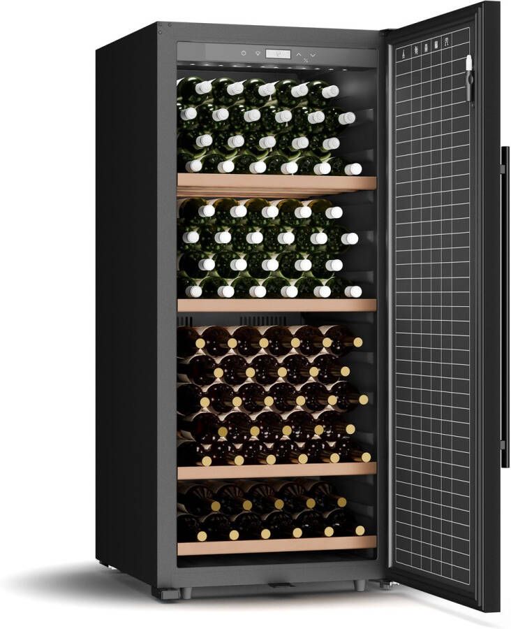 Klarstein CellarMax Vrijstaande Wijnkoeler 155 Flessen Capaciteit 5-20°C Touch Control Metalen Deur Slot Alarm Stil 38 dB Energieklasse E Grote Wijnkoelkast