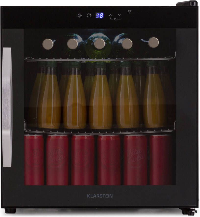 Klarstein Coachella 50 Onyx Dranken Koelkast 47L Slimme Dranken Koelkast met WiFi LED Verlichting Touch Control 3-18°C Koeling Panoramische Glazen Deur Zwart