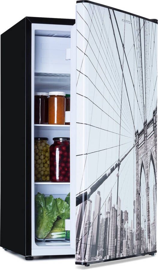 Klarstein Coolart 79 Liter Koelvriescombinatie Vrieskast Volume: 79 Liter EEK E Vriesvak: 9 Liter 2 Niveaus Groentelade 2 Deurvakken Geluidsarm: 41 Db 5-Standen temperatuurinstelling Zwart