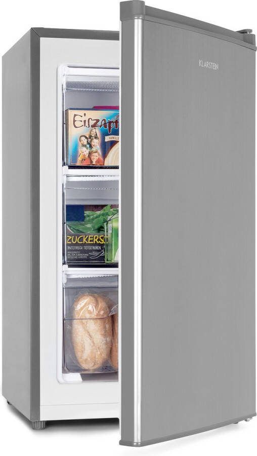 Klarstein mini-vriezer klein en stil vrijstaande vriezer 64 liter kleine vriezer diepvrieskast met ijsblokjesbakje en ijsschraper efficiënte vriezers compacte vriezer voor Keuken RVS Verstelbaar Freezer Vrieskast Klein