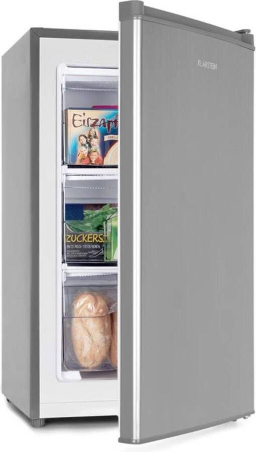 Klarstein Garfield Eco L vrieskast 64 liter inhoud energie-efficiëntieklasse E 3 schuiflades in hoogte verstelbare poten 40 dB front van geborsteld edelstaal