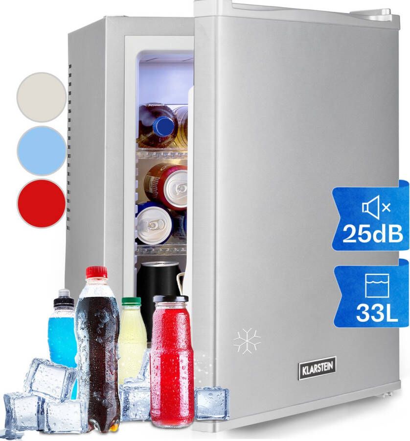 Klarstein Happy Hour 32 minibar 32 liter Barmodel koelkast Drankenkoelkast Koeltemperatuur: 5 15 °C Zilver