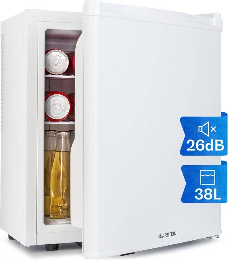 Klarstein Happy Hour 38 Koelkast Minibar Drankkoelkast Compactcooling design Volume: 38 Liter Energielabel C 3 Etages Flessenvak tot 2 Liter Bedrijfsgeluid: 26 dB Wit