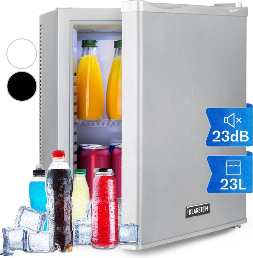 Klarstein Happy Hour 19 Mini koelkast Barmodel koelkast 19 liter koeltemperaturen van 5 tot 15 °C interne verlichting zilver