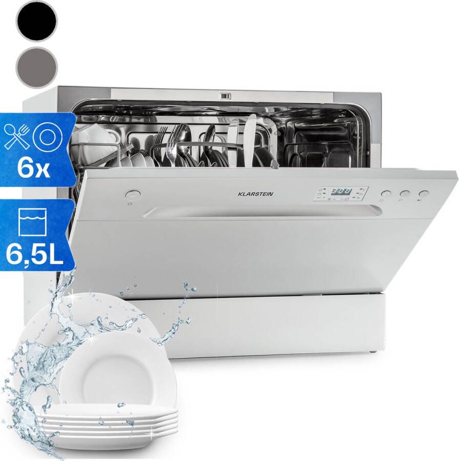 Klarstein Havasia Uv 6 Vaatwasser 1380W 6 Couverts Uv-Licht Vrijstaand Geschikt Voor Inbouw 55 Kwh 100 Bedrijfscycli Toetsbediening Aquastop Zilver