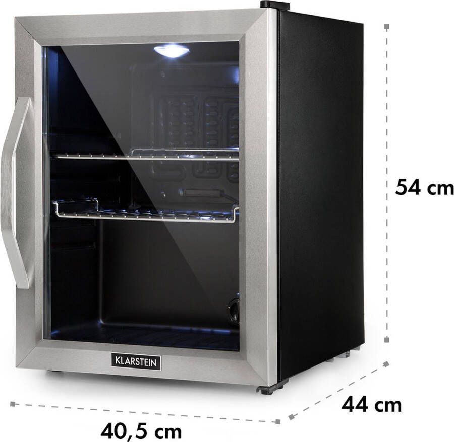 Klarstein Hea-Beersafe-M Vrijstaande Mini-Koelkast 33 Liter Elegante LED-Verlichting Instelbare Binnentemperatuur Met Een Draainkop Van 5 Standen Dubbel Geïsoleerde Glazen Deur Thermo-Elektrische Koeling Zwart