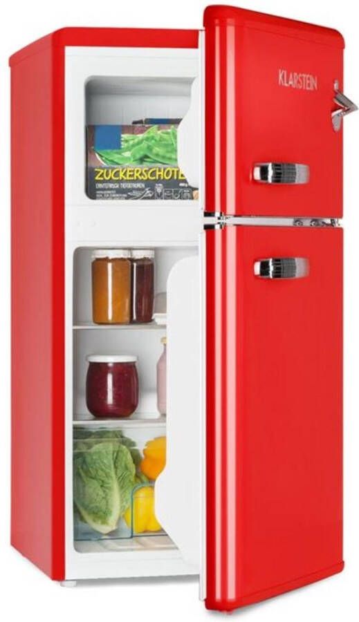 Klarstein Irene koel-vriescombinatie 61 liter koelkast 24-liter Vriesvak Retro Design Rood