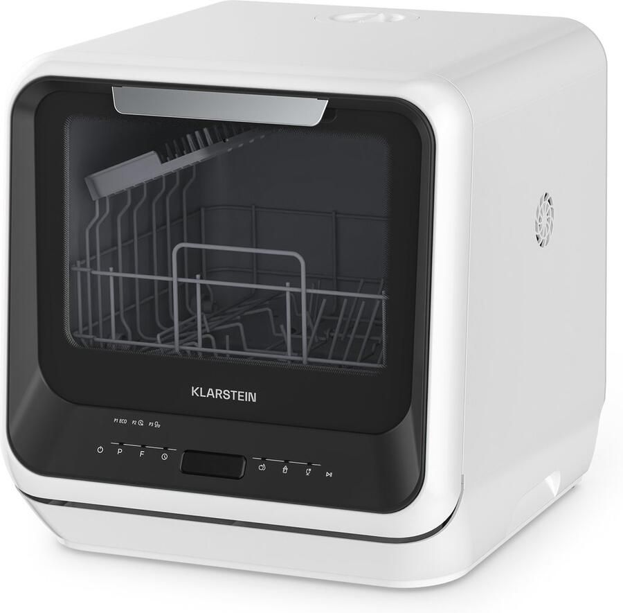Klarstein Amazonia Mini Vaatwasser Compact Aanrechtblad 7 Programma's 5L Tank of Directe Aansluiting Energie-efficiëntieklasse D Stil 58dB Digitaal Display Draagbaar Tafelblad voor Kleine Keukens Zwart