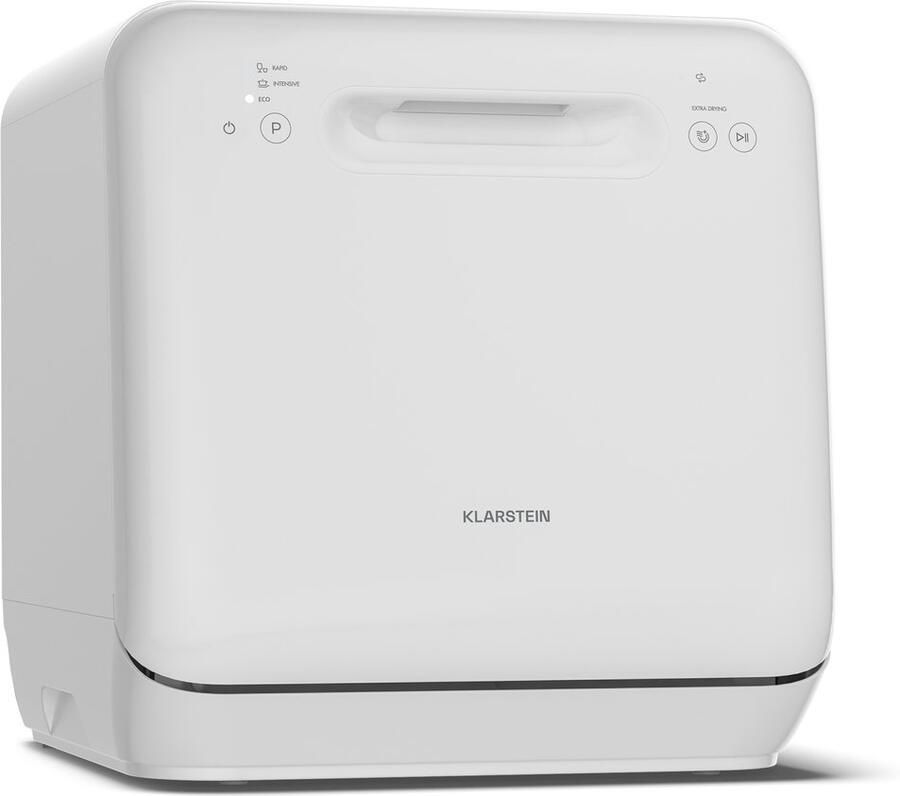 Klarstein Aquatica tafelmodel vaatwasser – kleine vaatwasser voor op het aanrecht 2 couverts 5 liter tank geen wateraansluiting nodig 3 programma's makkelijk mee te nemen en stil (58 dB) voor kleine keukens