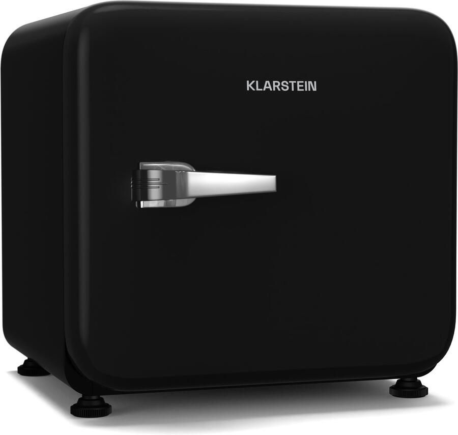 Klarstein Audrey Evo 43L Mini Kühlschrank Retro-Design Leise 40 dB Kompressor Verstellbare Füße Wendetür Kühlschrank Klein für Schlafzimmer und Büros Schwarz