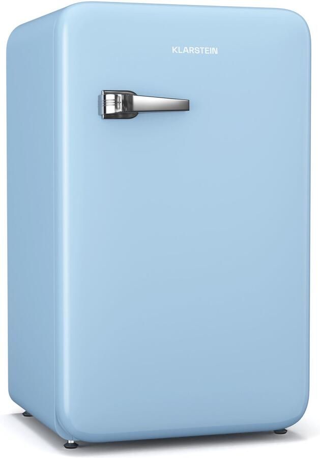 Klarstein Audrey Evo 90L Retro Mini Kühlschrank Leise 40 dB Kompakt Verstellbare Füße Wendetür Mechanischer Thermostat Blau Kühlschrank Klein für Schlafzimmer und Büros