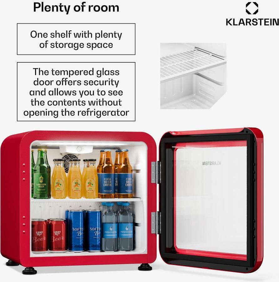 Klarstein Audrey Evo drankenkoelkast 45 L – Drankenkoeling met glazen deur ledverlichting regelbare temperatuur 0-10 °C stille werking