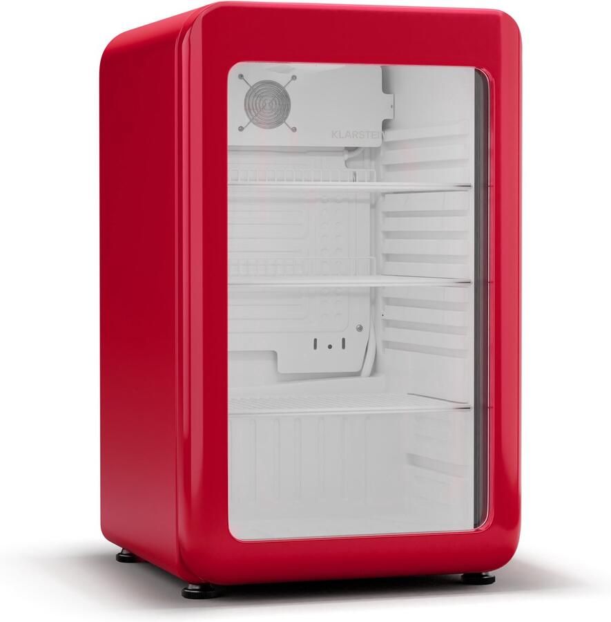 Klarstein Audrey Evo Getränkekühlschrank Mit Glastür 113 L Retro-Design LED-Beleuchtung Doppelt Verglaste Tür 0-10 °C Energieeffizienz C Verstellbare Füße Rot