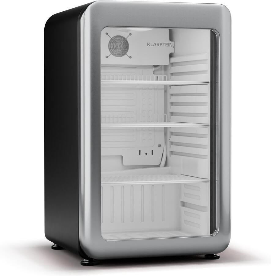Klarstein Audrey Evo Getränkekühlschrank Mit Glastür 113L Retro-Design LED-Beleuchtung Doppelt Verglaste Tür 0-10 °C Energieklasse C Verstellbare Füße Schwarz