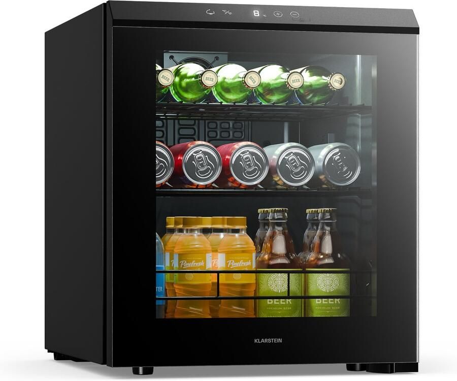Klarstein Bevora drankenkoelkast 46 L – Drankenkoeling met glazen deur touch control ledverlichting regelbare temperatuur 1-12 °C uitneembare schap