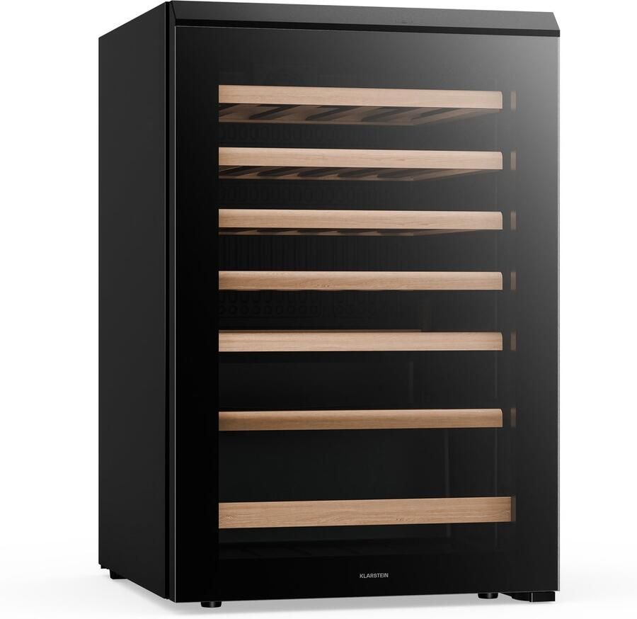 Klarstein Bevora wijnkoelkast 48 flessen – Vrijstaande wijnkoeler touch control 4-18 °C deur met uv-glas ledverlichting houten schappen