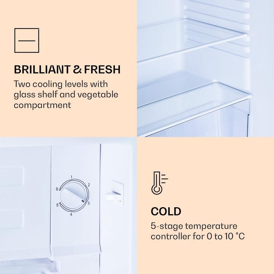 Klarstein CoolArt Kühl Gefrier Kombination Kühlschrank met 2 Kühl Ebenen Design Front Thermostat met 5 Stufen 0 bis 10 °C Fassungsvermögen: 79 Liter Motiv: Pastell – geschikt voor thuisfitness en sportschoolgebruik duurzame constructie eenvoud