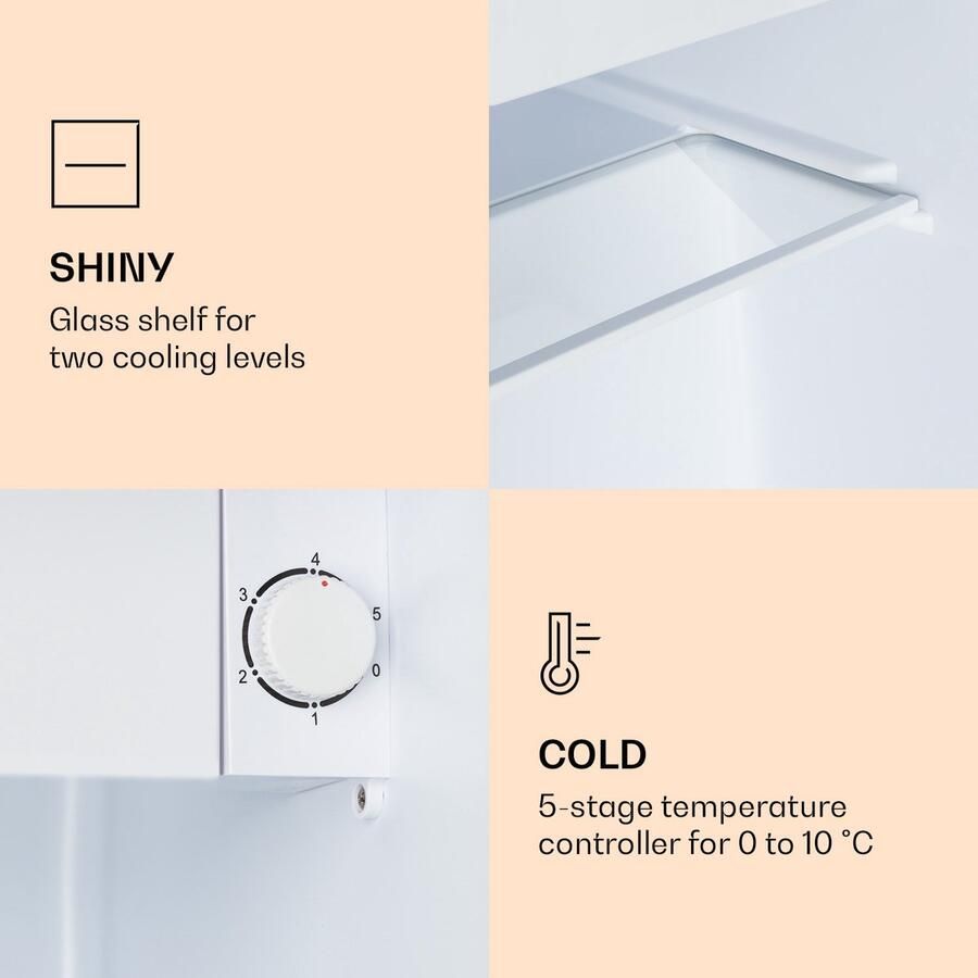 Klarstein CoolArt Kühl Gefrier Kombination Kühlschrank met 2 Kühl Ebenen Design Front Thermostat met 5 Stufen 0 bis 10 °C Fassungsvermögen: 45 Liter Motiv: Großstadt – geschikt voor thuisfitness en sportschoolgebruik duurzame constructie eenvo