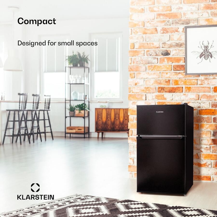 Klarstein Diepvriezer Big Daddy Cool Koelvriescombinatie 87L 40 dB Koelkast met Vriesvak Mini-Koelkast Compact voor Keuken voor Singles LED Vrijstaand Glazen Lades Freezer Vrieskast Diepvrieskast Vrieskast Klein