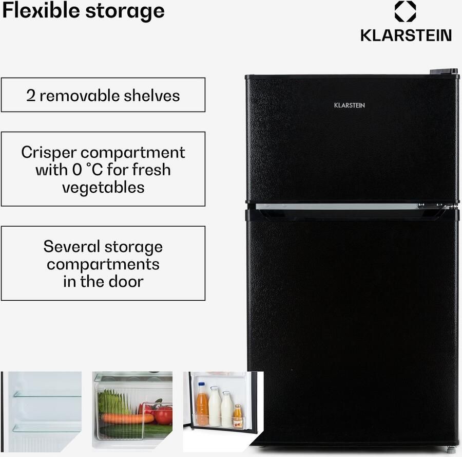 Klarstein Diepvriezer Big Daddy Cool Koelvriescombinatie 87L 40 dB Koelkast met Vriesvak Mini-Koelkast Compact voor Keuken voor Singles LED Vrijstaand Glazen Lades Freezer Vrieskast Diepvrieskast Vrieskast Klein - Foto 2