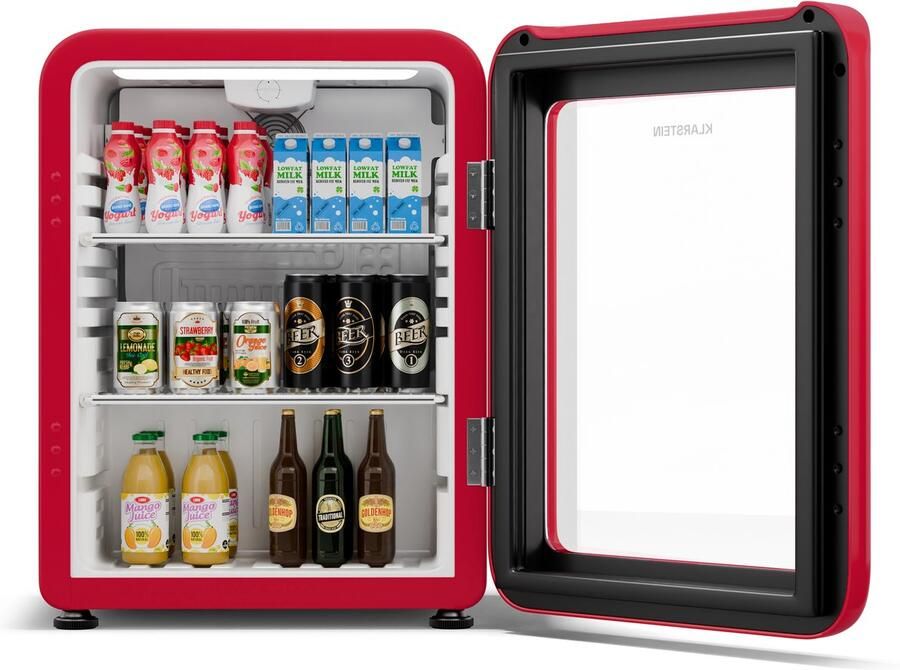 Klarstein Audrey Evo Getränkekühlschrank Mit Glastür 68L Retro Design LED Beleuchtung Doppelt Verglaste Tür 0 10 °C Energieklasse C Verstellbare Füße Rot – geschikt voor thuisfitness en sportschoolgebruik duurzame constructie eenvoudig te mo - Foto 2