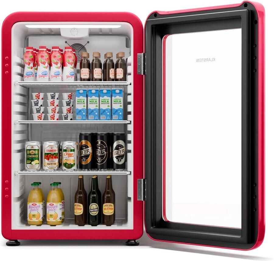 Klarstein Audrey Evo Getränkekühlschrank Mit Glastür 113 L Retro Design LED Beleuchtung Doppelt Verglaste Tür 0 10 °C Energieeffizienz C Verstellbare Füße Rot – geschikt voor thuisfitness en sportschoolgebruik duurzame constructie eenvoudig - Foto 2