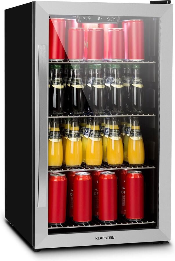 Klarstein Mini Kühlschrank met Glastür Mini Kühlschrank voor Zimmer Getränkekühlschrank Klein met Verstellbaren Ablagen Kleiner Kühlschrank 124 Liter Indoor Outdoor Kühlschrank Leise – geschikt voor thuisfitness en sportschoolgebruik duurzame co