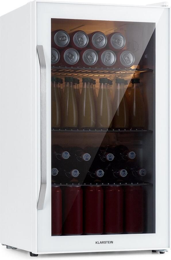 Klarstein Mini Kühlschrank met Glastür Mini Kühlschrank voor Zimmer Getränkekühlschrank Klein met Verstellbaren Ablagen Kleiner Kühlschrank 80 Liter Indoor Outdoor Kühlschrank Leise – geschikt voor thuisfitness en sportschoolgebruik duurzame con