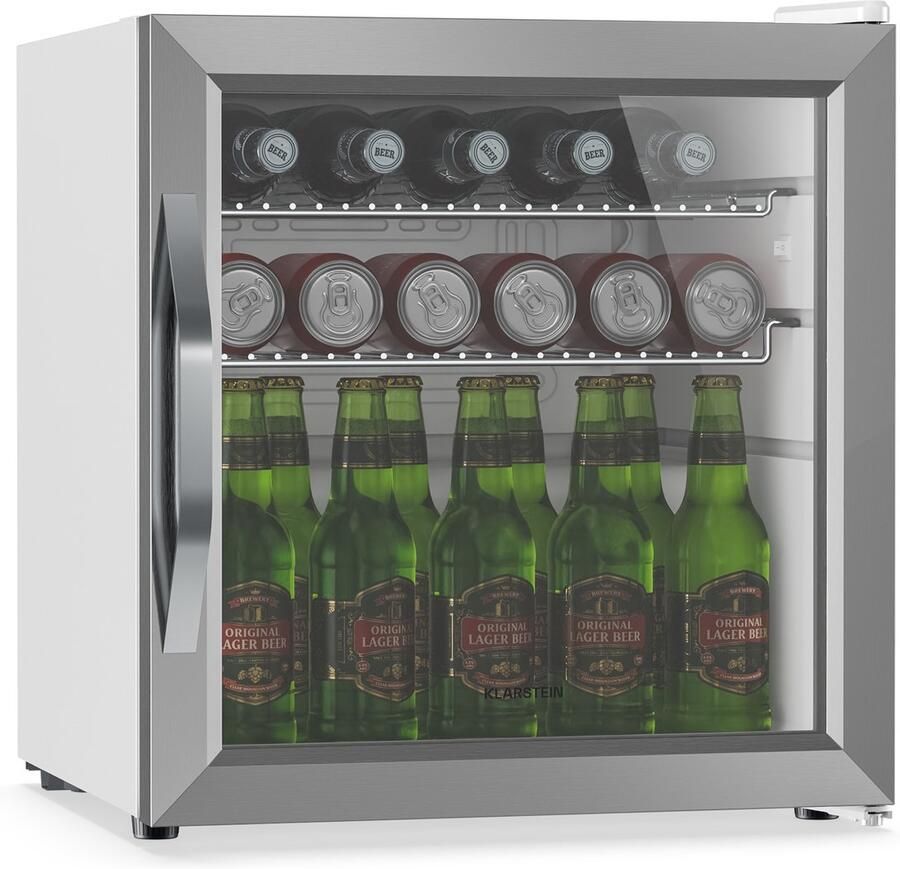 Klarstein drankkoelkast met glazen deur 47 liter mini-drankkoelkast ledverlichting dubbel glas verstelbare planken 0-13 °C onderbouw stil