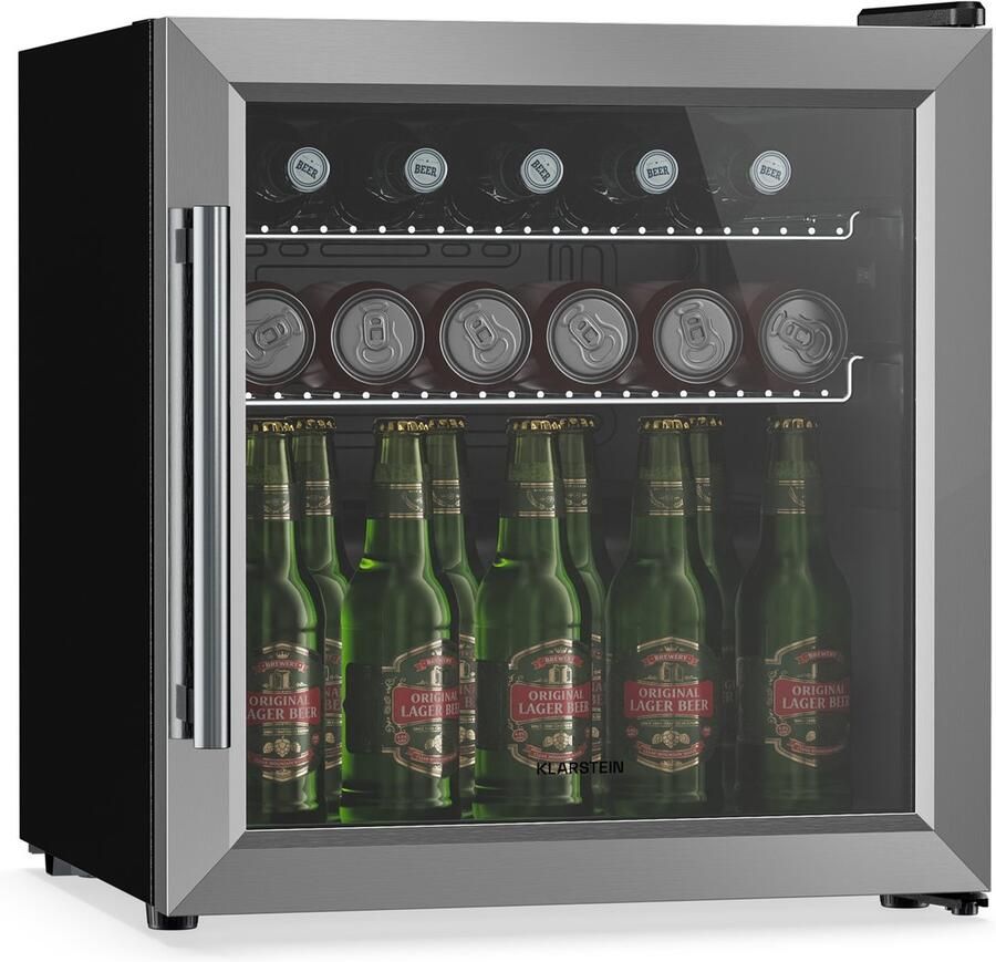 Klarstein drankkoelkast met glazen deur 47 liter mini-drankkoelkast ledverlichting dubbel glas verstelbare planken 3-10 °C onderbouw stil