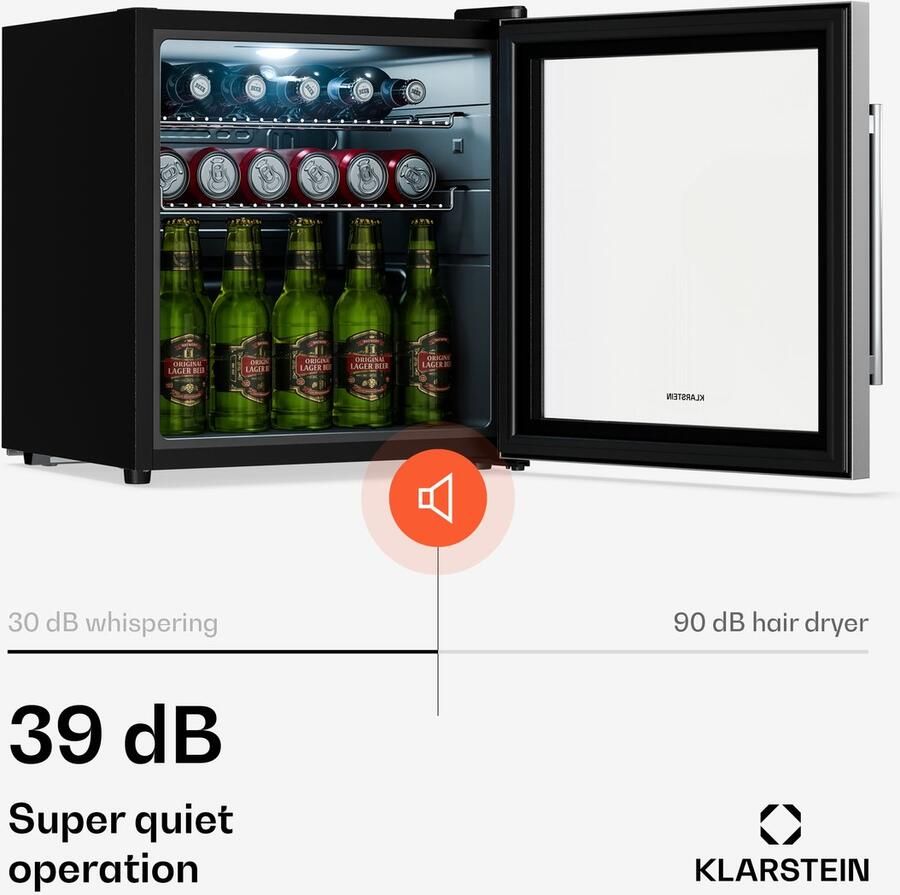 Klarstein drankkoelkast met glazen deur 47 liter mini-drankkoelkast ledverlichting dubbel glas verstelbare planken 3-10 °C onderbouw stil - Foto 2