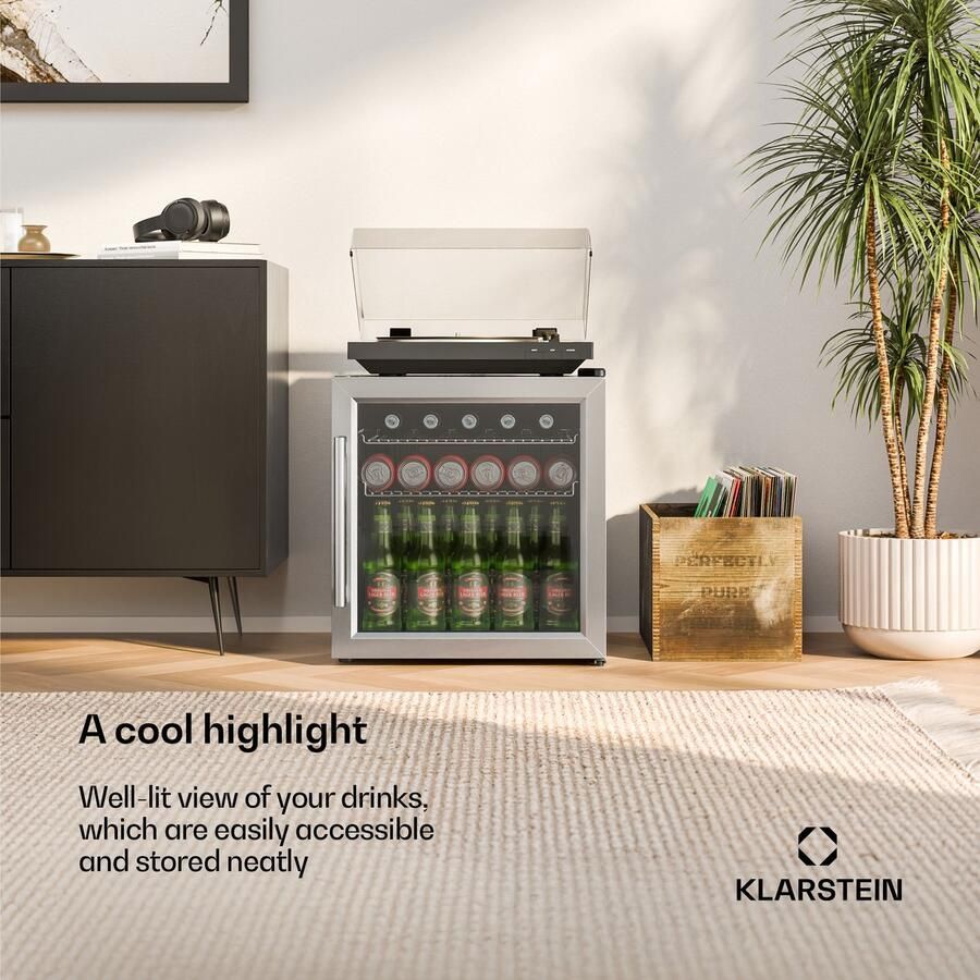 Klarstein drankkoelkast met glazen deur 47 liter mini-drankkoelkast ledverlichting dubbel glas verstelbare planken 3-10 °C onderbouw stil