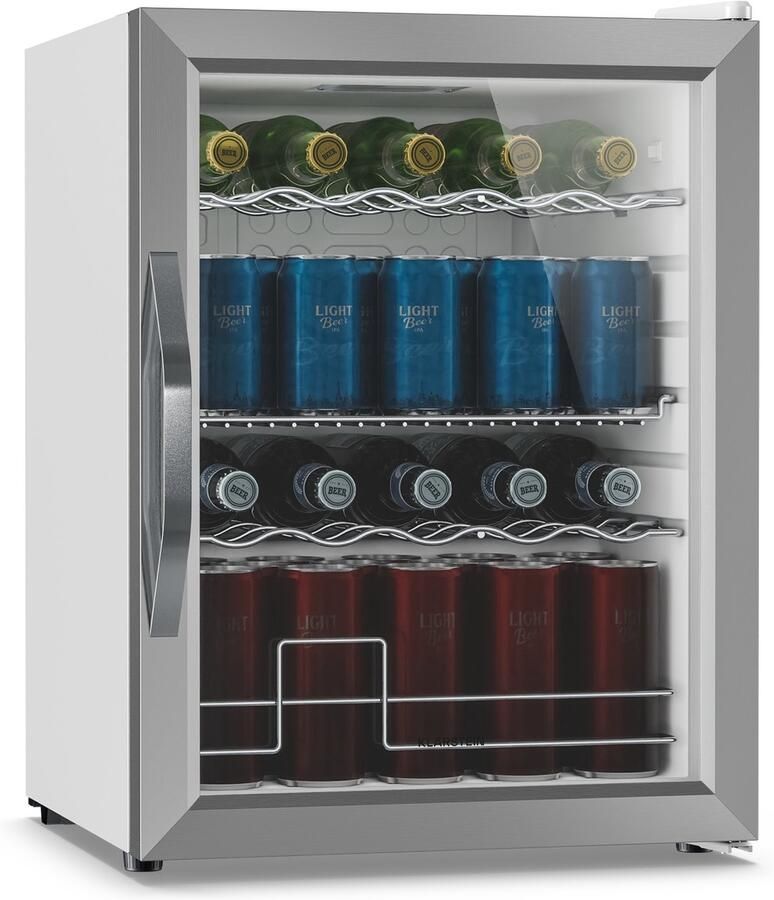 Klarstein drankkoelkast met glazen deur 60 liter dubbele beglazing instelbare temperatuur 0-13 °C 4 uitneembare metalen planken onderbouwkoelkast voor drankjes stil 39 dB