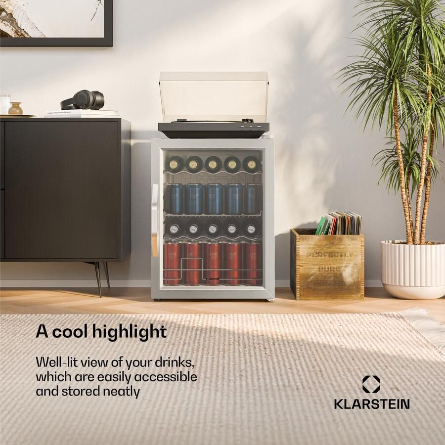 Klarstein drankkoelkast met glazen deur 60 liter dubbele beglazing instelbare temperatuur 0-13 °C 4 uitneembare metalen planken onderbouwkoelkast voor drankjes stil 39 dB