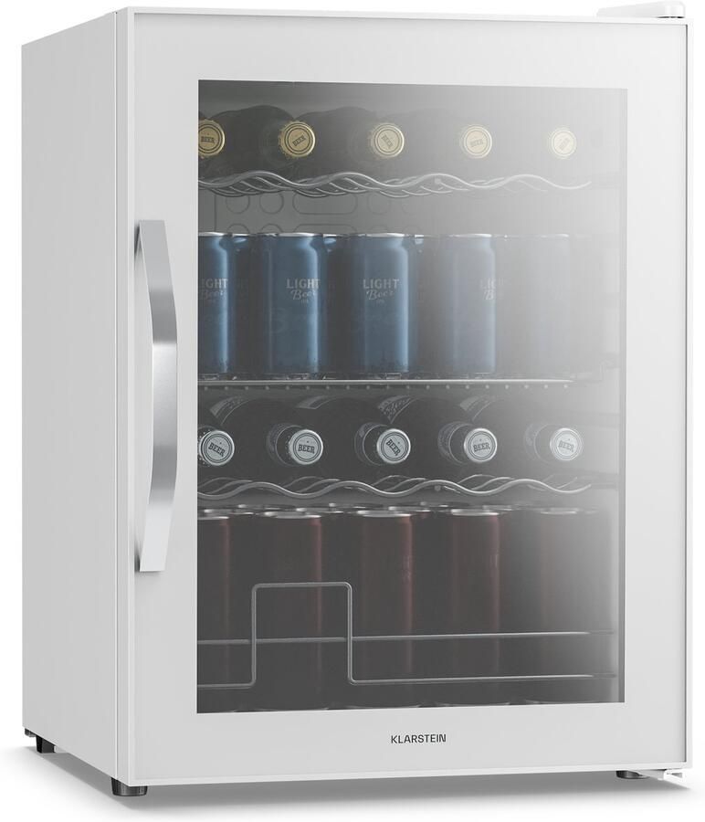 Klarstein drankkoelkast met glazen deur 60 liter mini-drankkoelkast dubbel glas 0-13 °C 4 uitneembare planken onderbouw nauwkeurige temperatuurregeling stil 39 dB
