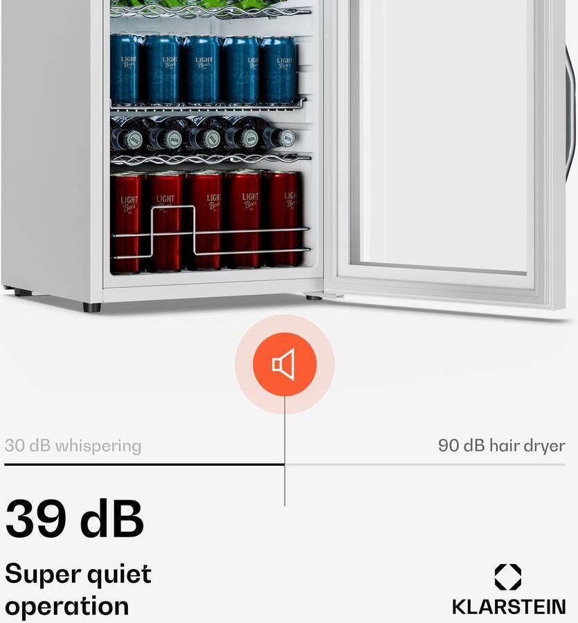 Klarstein drankkoelkast met glazen deur 60 liter mini-drankkoelkast dubbel glas 0-13 °C 4 uitneembare planken onderbouw nauwkeurige temperatuurregeling stil 39 dB