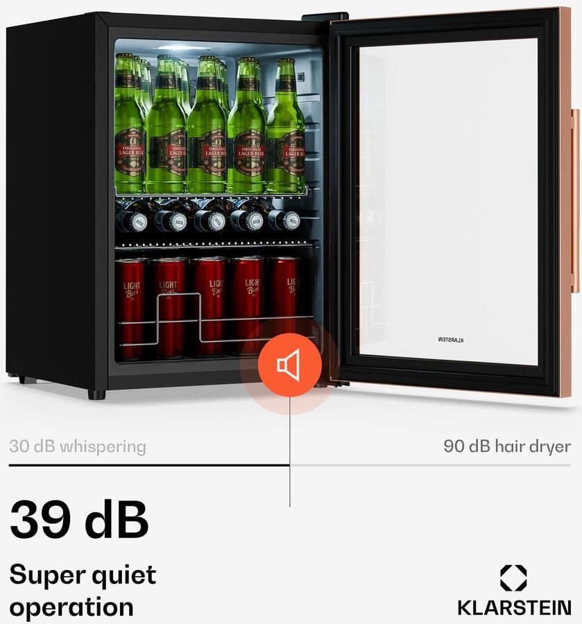 Klarstein drankkoelkast met glazen deur 60 liter mini-drankkoelkast dubbel glas instelbare temperatuur 3-10 °C uitneembare planken onder het aanrecht te plaatsen stil 39 dB - Foto 2