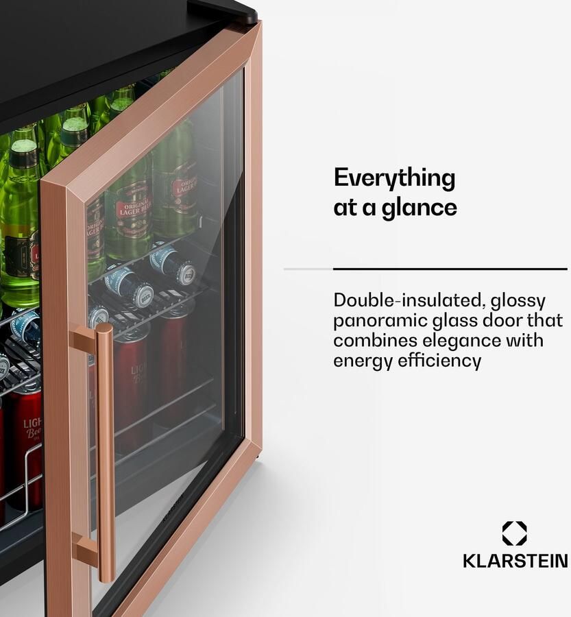 Klarstein drankkoelkast met glazen deur 60 liter mini-drankkoelkast dubbel glas instelbare temperatuur 3-10 °C uitneembare planken onder het aanrecht te plaatsen stil 39 dB