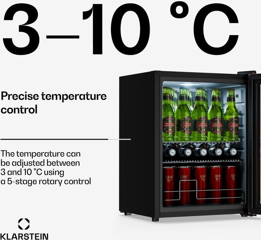 Klarstein drankkoelkast met glazen deur 60 liter mini-drankkoelkast dubbel glas instelbare temperatuur 3-10 °C uitneembare planken onder het aanrecht te plaatsen stil 39 dB