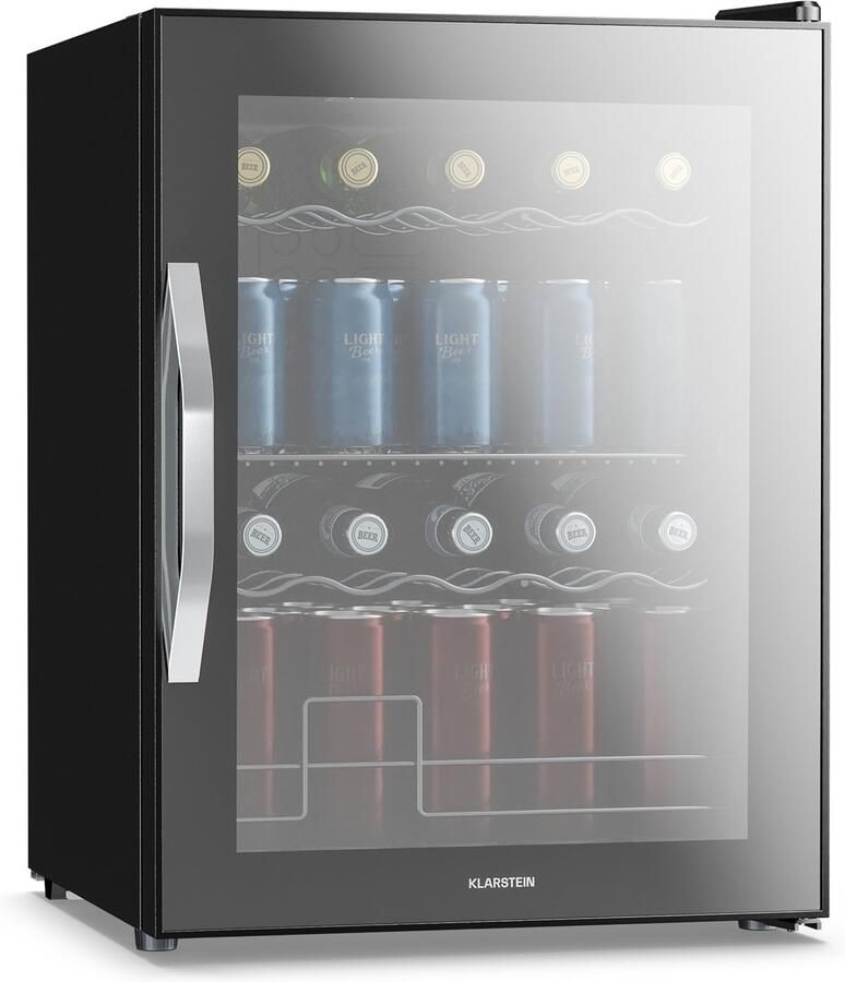 Klarstein drankkoelkast met glazen deur 60 liter mini-drankkoelkast ledverlichting 0-13 °C 4 uitneembare planken dubbel glas onderbouw nauwkeurige temperatuurregeling