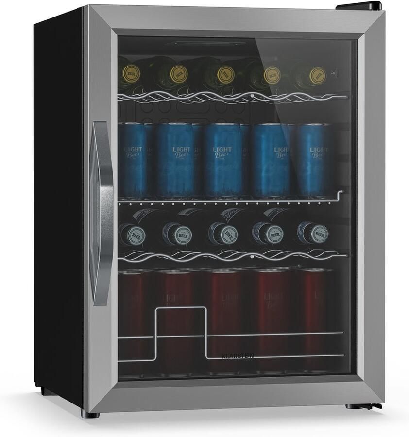Klarstein drankkoelkast met glazen deur 60 liter mini-drankkoelkast ledverlichting 0-13 °C 3 uitneembare planken dubbel glas onderbouw-drankkoelkast