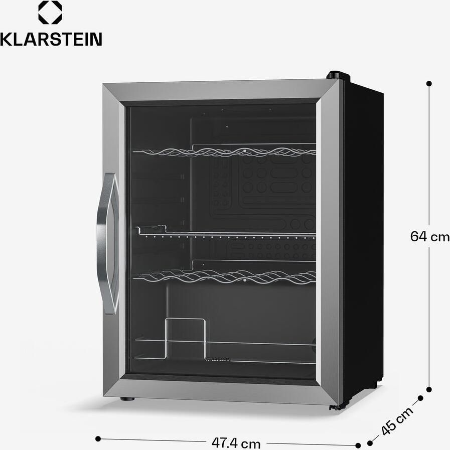 Klarstein drankkoelkast met glazen deur 60 liter mini-drankkoelkast ledverlichting 0-13 °C 3 uitneembare planken dubbel glas onderbouw-drankkoelkast