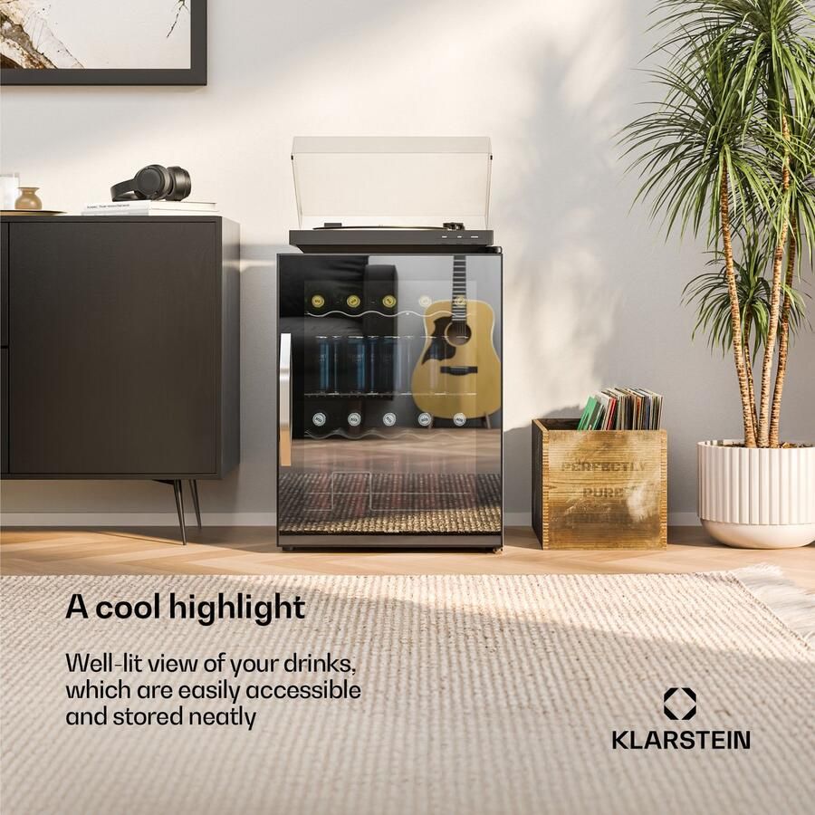 Klarstein drankkoelkast met glazen deur 60 liter mini-drankkoelkast ledverlichting 0-13 °C 4 uitneembare planken dubbel glas onderbouw nauwkeurige temperatuurregeling