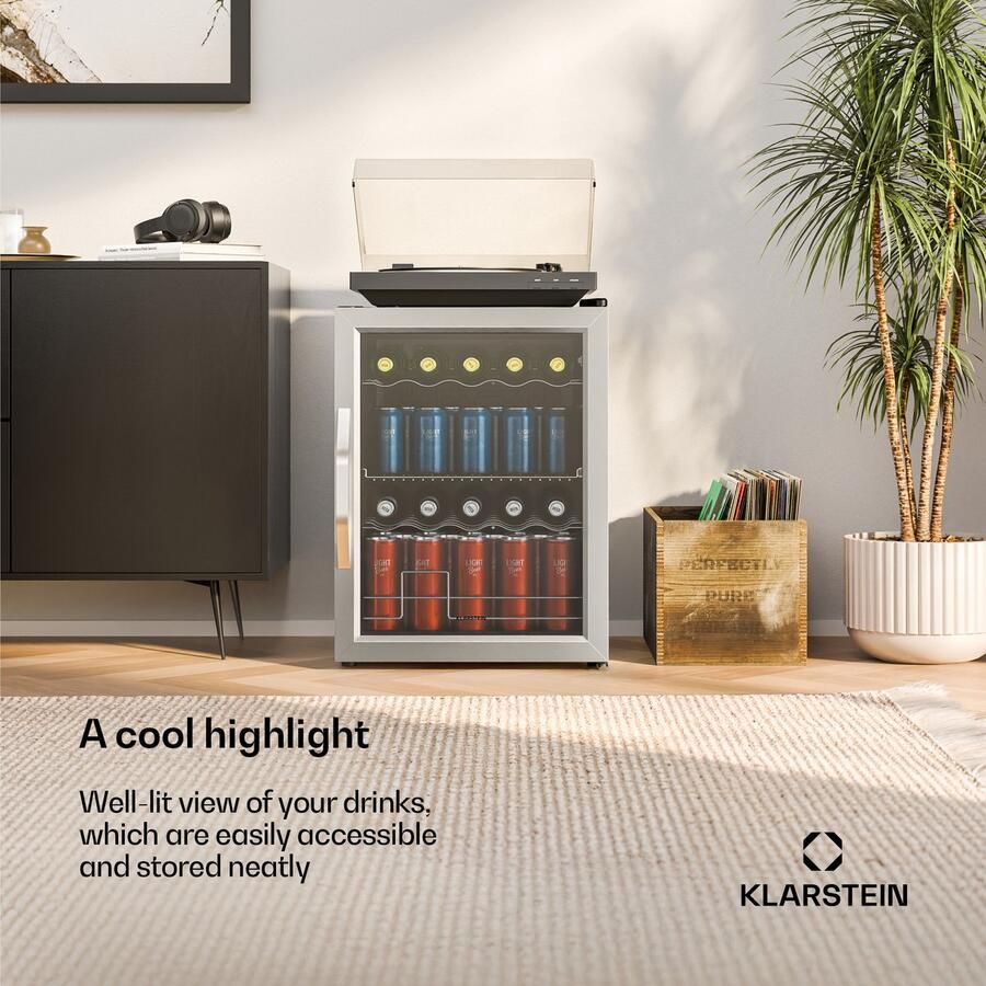 Klarstein drankkoelkast met glazen deur 60 liter mini-drankkoelkast ledverlichting 0-13 °C 3 uitneembare planken dubbel glas onderbouw-drankkoelkast