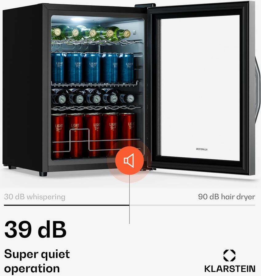 Klarstein drankkoelkast met glazen deur 60 liter mini-drankkoelkast ledverlichting 0-13 °C 3 uitneembare planken dubbel glas onderbouw-drankkoelkast - Foto 3