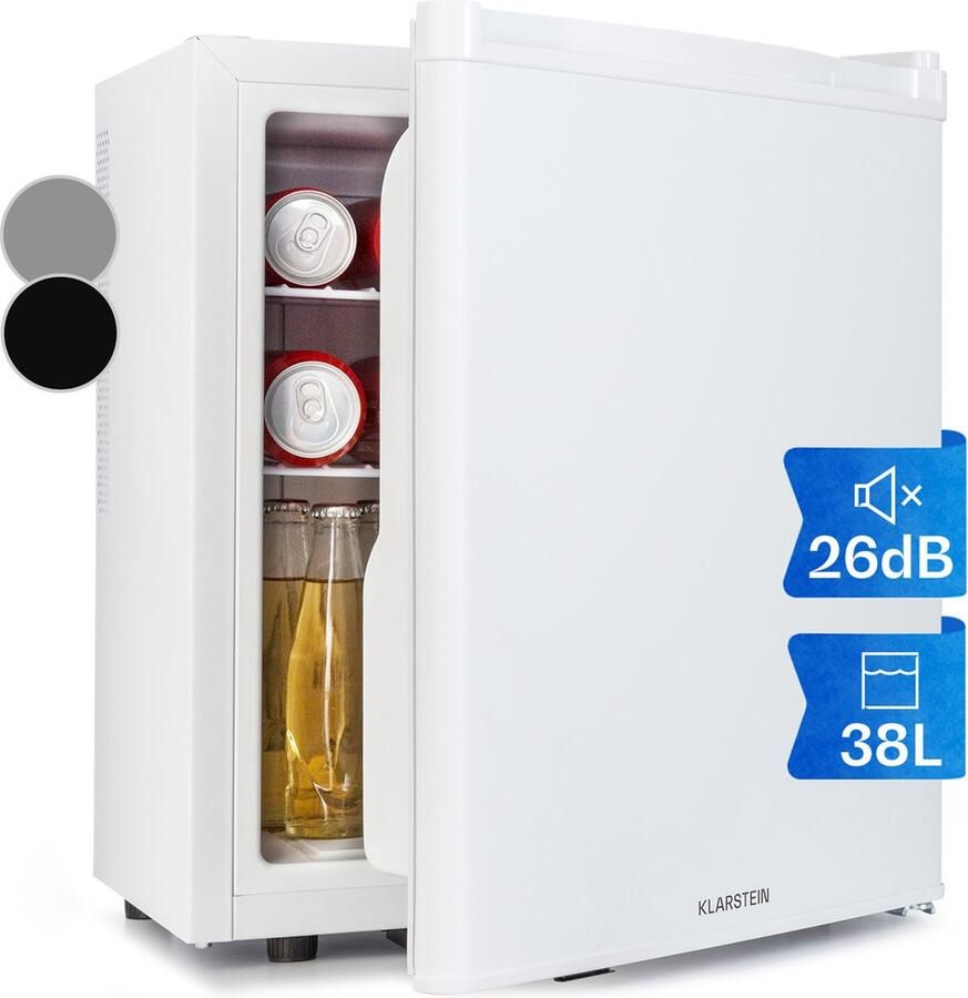 Klarstein Minibar minikoelkast voor op de kamer minikoelkast voor drankjes snacks en cosmetica kleine en stille koelkast verstelbare planken kleine Skincar koelkast 5-22°C 38L 26 dB voor Kantoor Compact Vrijstaand