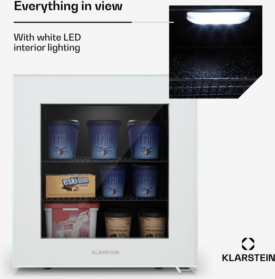 Klarstein IceAge 36 Mini Gefrierschrank 36 L Einstellbare Temperatur 0 bis 18 °C Energieeffizient LED Innenbeleuchtung Kompakt & Stilvolle Glastür Kleine Gefriertruhe Weiß – geschikt voor thuisfitness en sportschoolgebruik duurzame constructi - Foto 3