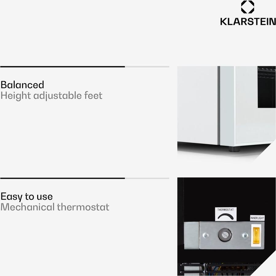 Klarstein Iceage 36 Vriezer 36 Liter inhoud EEK E 2 Schappen Thermostaat Glazen front Wit