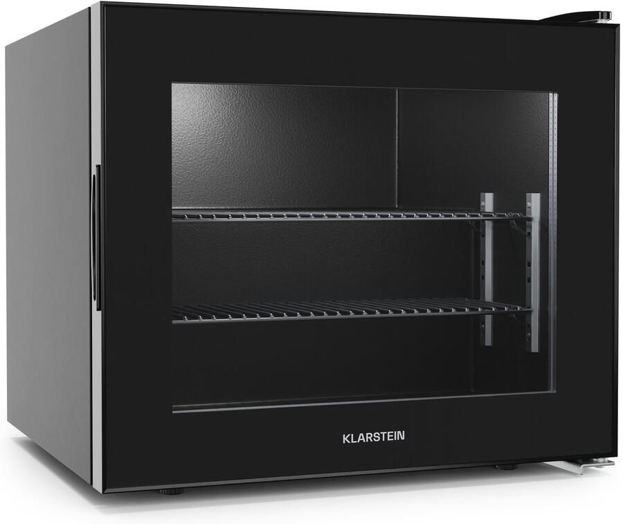 Klarstein Iceage 88 Vriezer 88 Liter inhoud EEK E 3 Schappen Thermostaat Glazen front Zwart